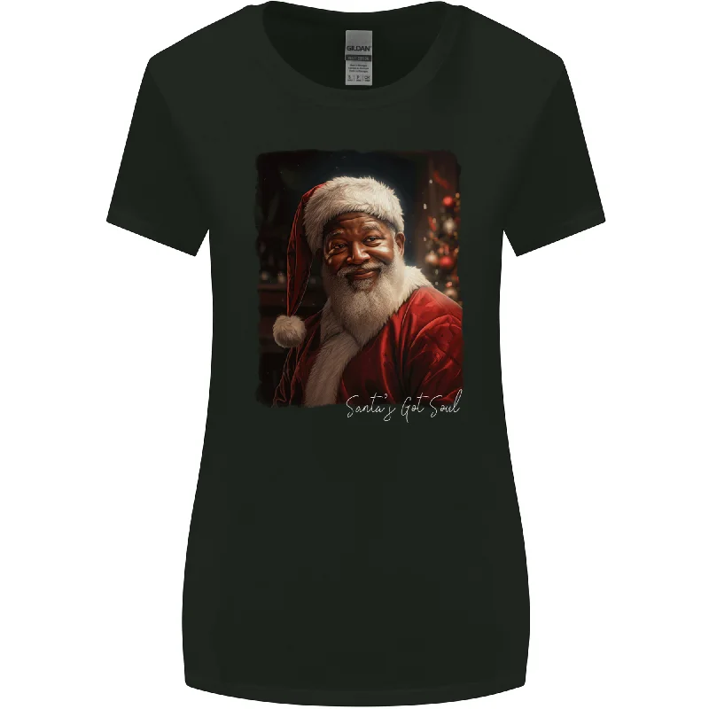 Black Santa's Got Soul Christmas Xmas Womens Wider Cut T-Shirt Cozy Warm Stylish