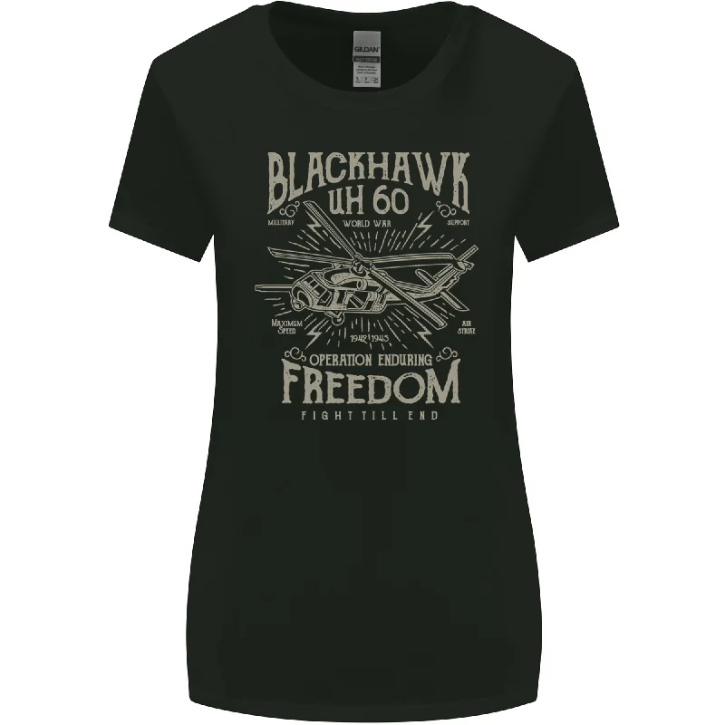 Blackhawk Uh60 Military Helicopter Army Womens Wider Cut T-Shirt Notch Collar Peter Pan Collar Cowl Neck