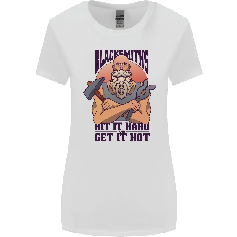 Blacksmiths Hit it Hard and Get it Hot Womens Wider Cut T-Shirt Graphic T-Shirt Round Neck Polyester