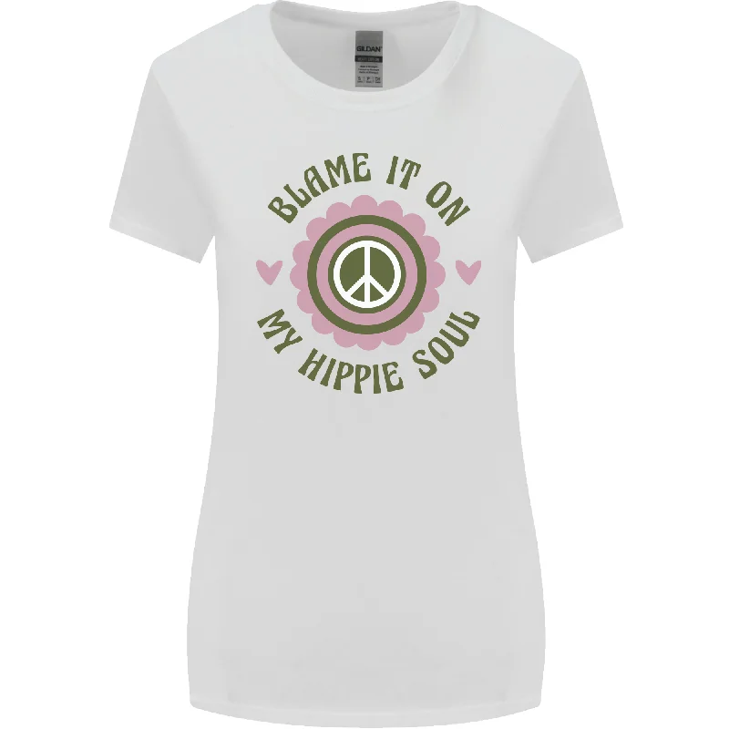 Blame It on My Hippy Soul 60s 70s Flower Power Womens Wider Cut T-Shirt Mesh Canvas Denim