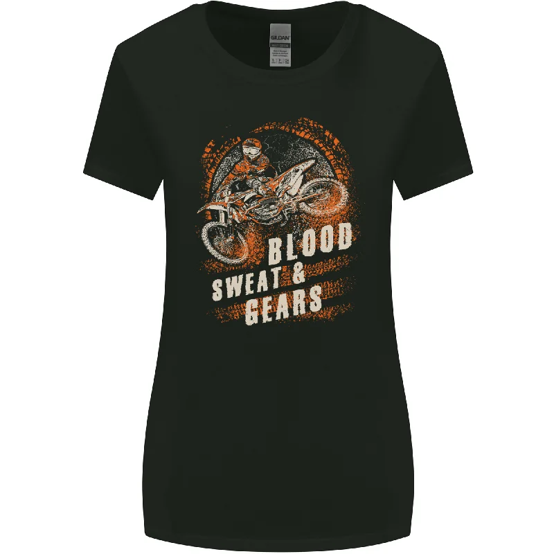 Blood Sweat and Gears Motocross Dirt Bike Womens Wider Cut T-Shirt Anti-Shrink Durable Soft