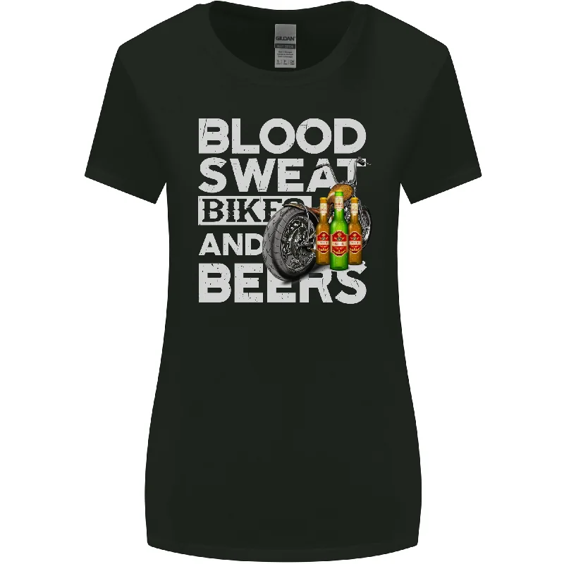 Blood Sweat Bikes & Beer Funny Motorcycle Womens Wider Cut T-Shirt Chenille Blend Fleece Blend Nylon Blend