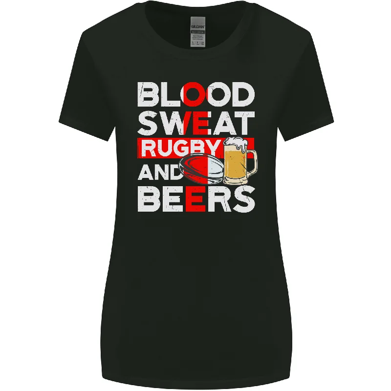 Blood Sweat Rugby and Beers England Funny Womens Wider Cut T-Shirt Polka Dot Checkered Tartan