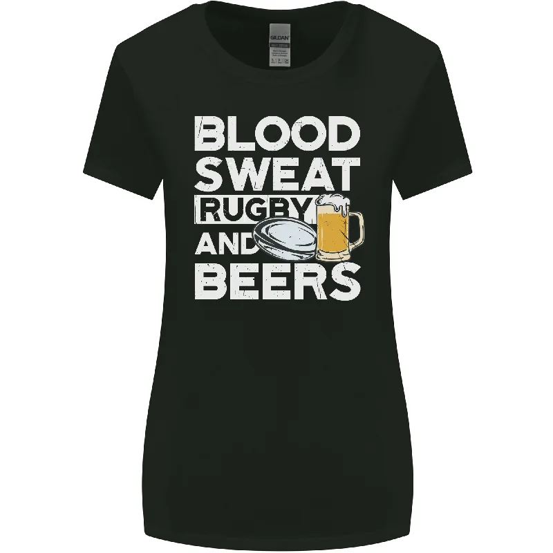 Blood Sweat Rugby and Beers Funny Womens Wider Cut T-Shirt Mesh Blend Leather Blend Suede Blend