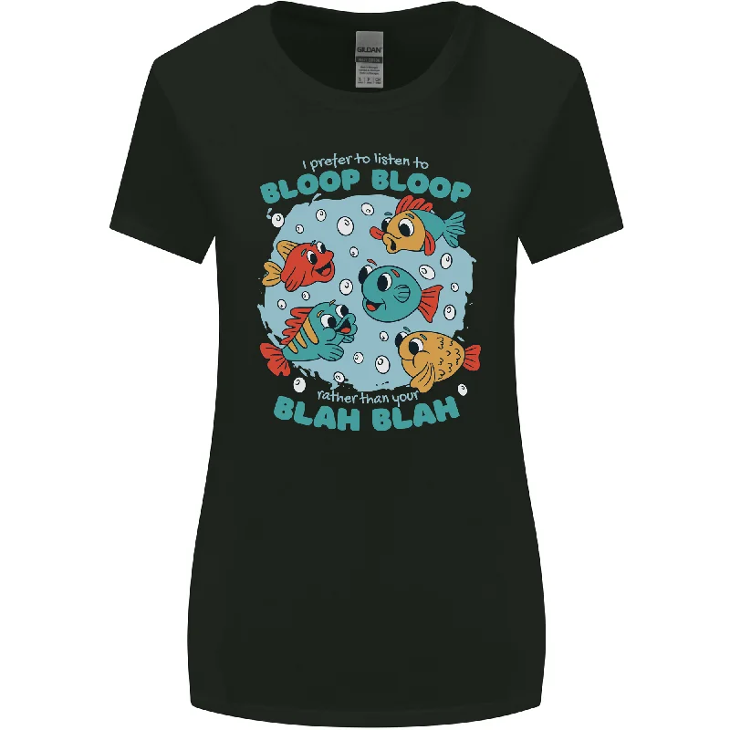 Bloop Bloop Funny Fishing Fisherman Womens Wider Cut T-Shirt Collared Crew Neck Turtle Neck