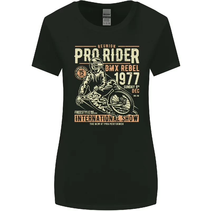 BMX Pro-Rider 1977 Cycling Bike Bicycle Womens Wider Cut T-Shirt Notch Collar Peter Pan Collar Cowl Neck