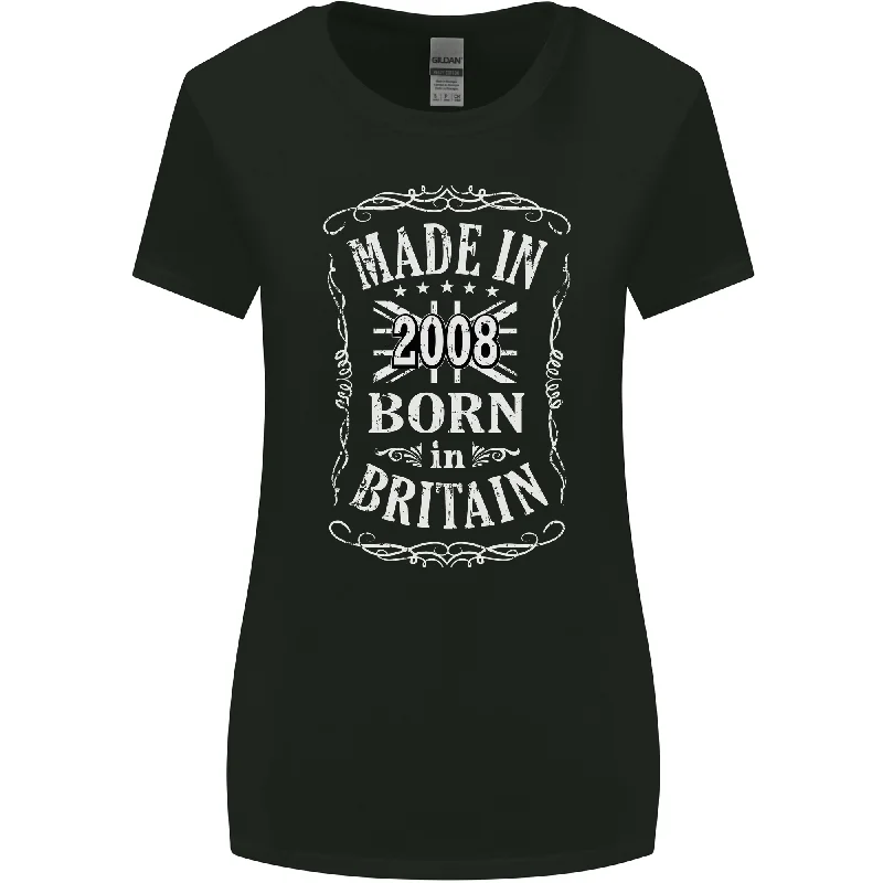 Born In Britain 15th Birthday Made 2008 Womens Wider Cut T-Shirt Welt Pockets Slit Pockets Flap Pockets