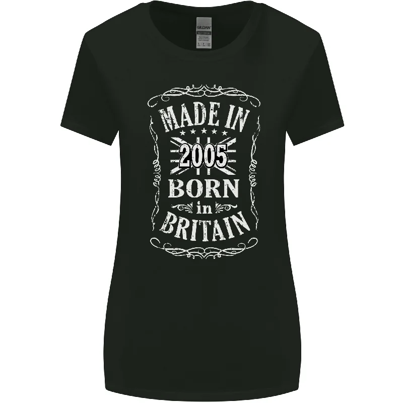 Born In Britain 18th Birthday Made 2005 Womens Wider Cut T-Shirt Cashmere Blend Cotton Blend Poly Blend