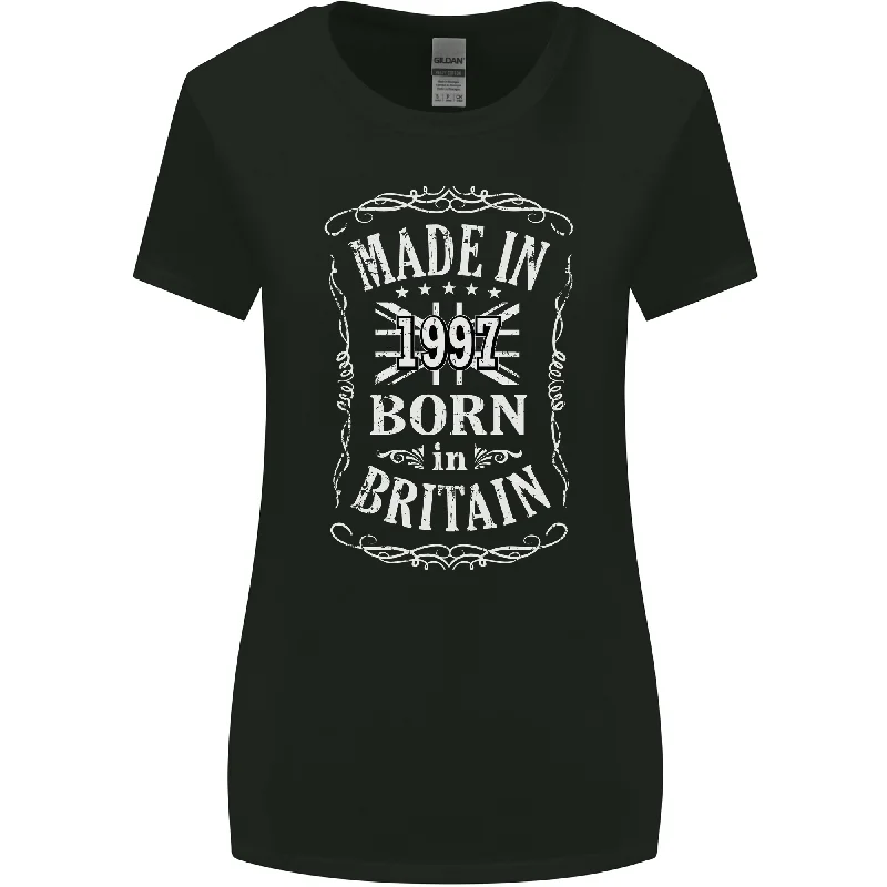 Born In Britain 26th Birthday Made 1997 Womens Wider Cut T-Shirt Beaded Sequined Faux Fur