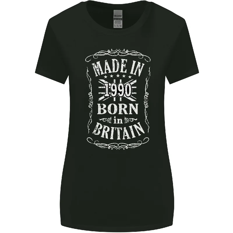 Born In Britain 33rd Birthday Made 1990 Womens Wider Cut T-Shirt Satin Blend Silk Blend Wool Blend