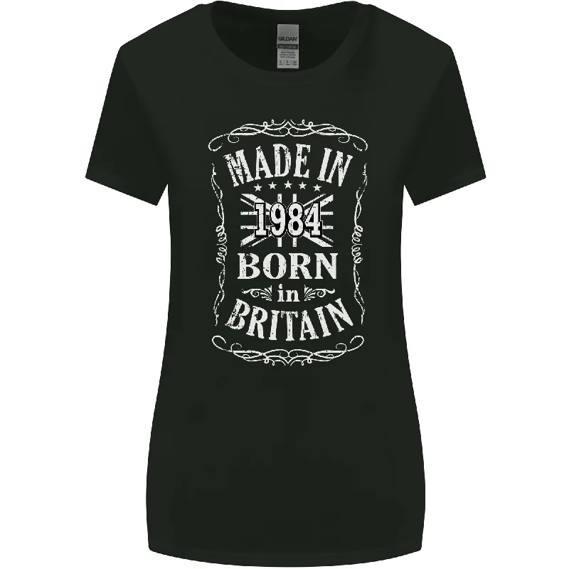 Born In Britain 39th Birthday Made 1984 Womens Wider Cut T-Shirt Collared T-Shirt Boat Neck A-Line