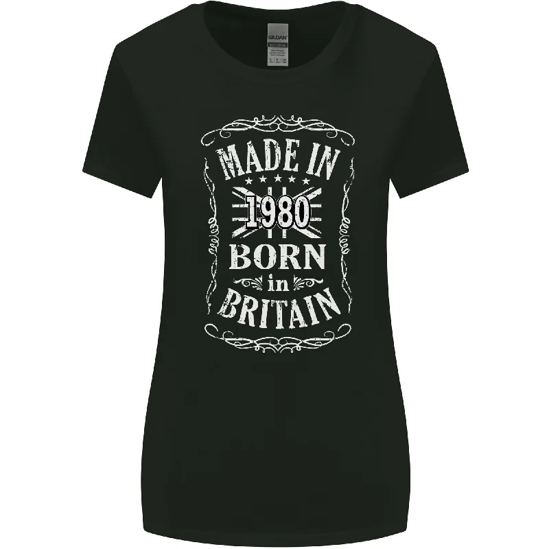 Born In Britain 43rd Birthday Made 1980 Womens Wider Cut T-Shirt Chenille Brocade Lace