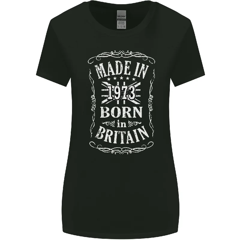 Born In Britain 50th Birthday Made 1973 Womens Wider Cut T-Shirt Wool Fabric Cashmere Fabric Tweed Fabric