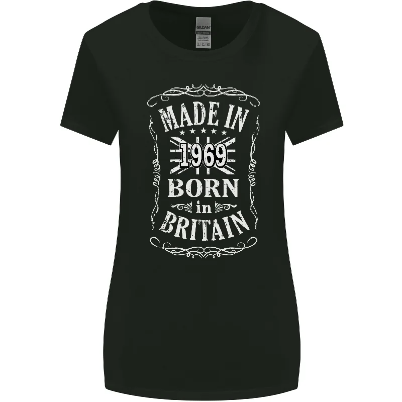 Born In Britain 54th Birthday Made 1969 Womens Wider Cut T-Shirt Spandex Blend Rayon Blend Denim Blend