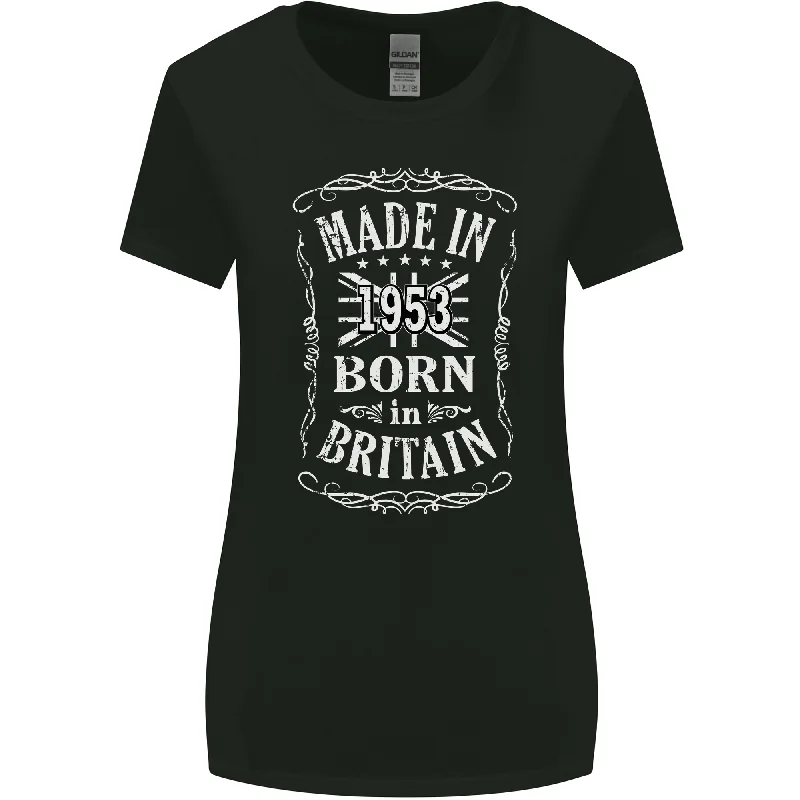 Born In Britain 70th Birthday Made 1953 Womens Wider Cut T-Shirt Hooded Caped Shawl Collar