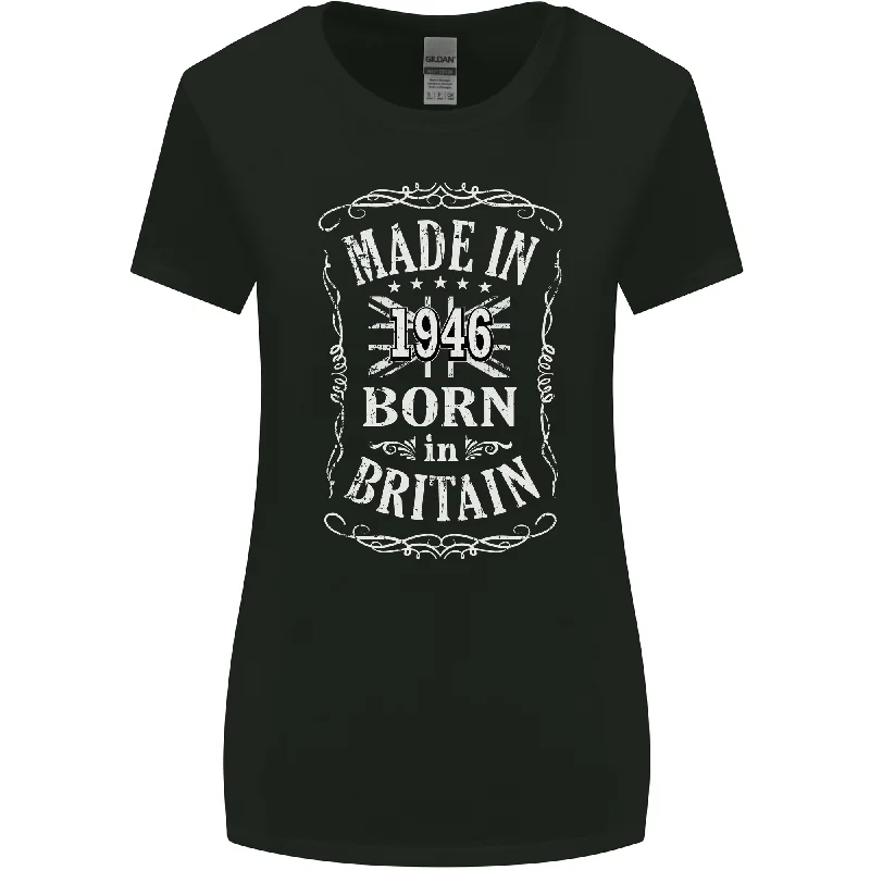 Born In Britain 77th Birthday Made 1946 Womens Wider Cut T-Shirt Welt Pockets Slit Pockets