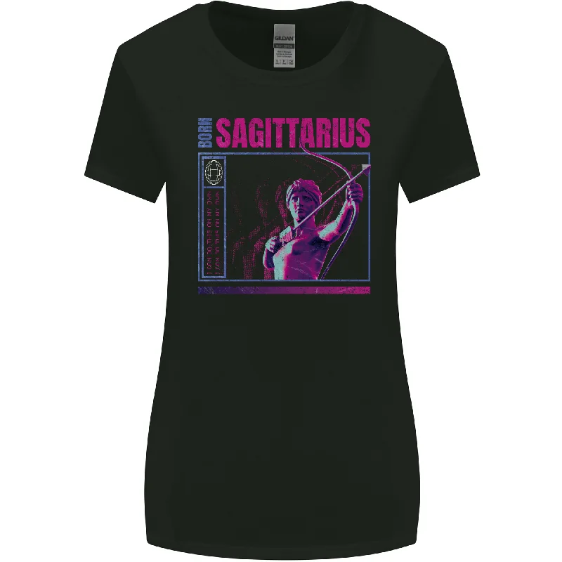 Born Sagittarius Star Sign Zodiac Astrological Womens Wider Cut T-Shirt Handmade Hand-knitted Hand-woven