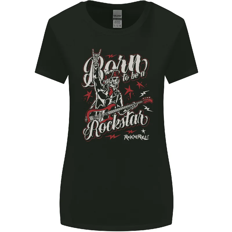 Born to Be a Rockstar Funny Rock Music Guitar Womens Wider Cut T-Shirt Polka Dot Checkered Tartan