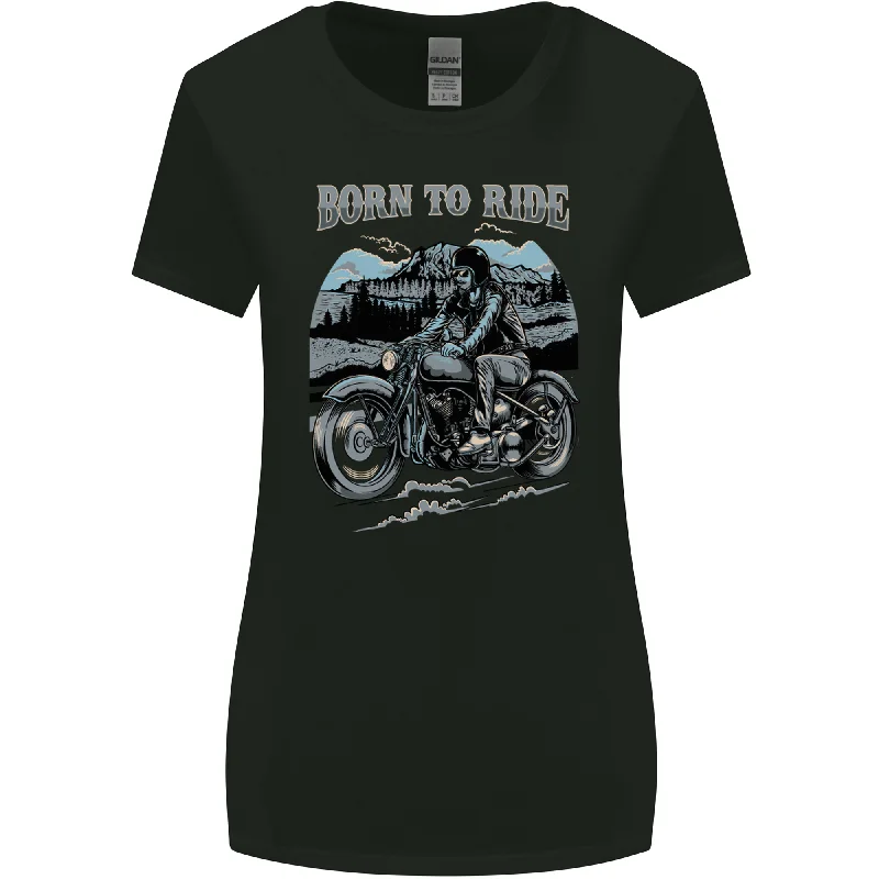 Born to Ride Motorbike Motorcycle Biker Womens Wider Cut T-Shirt Wool Fabric Cashmere Fabric Tweed Fabric