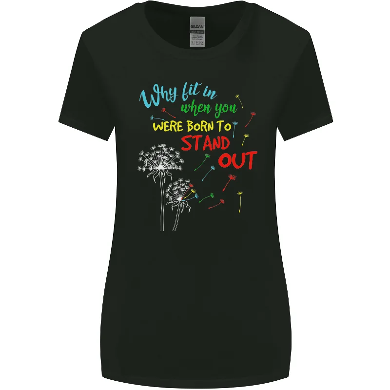 Born to Stand Out Autistic Autism ASD Womens Wider Cut T-Shirt Embroidered Appliqued Beaded