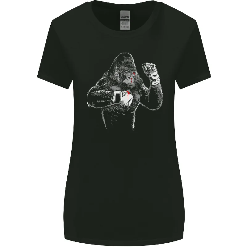 Boxing Gorilla MMA Mixed Martial Arts Boxer Womens Wider Cut T-Shirt Mesh Blend Leather Blend Suede Blend