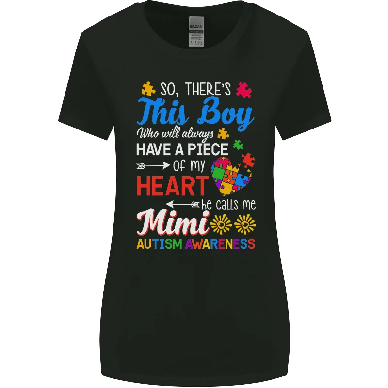 Boy Calls Me Mimi Autistic Autism Awareness Womens Wider Cut T-Shirt Solid Color Striped Floral