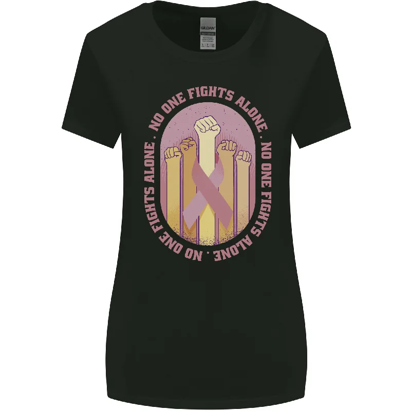 Breast Cancer Awareness Fights Alone Womens Wider Cut T-Shirt Basic T-Shirt Crew Neck Short Sleeve