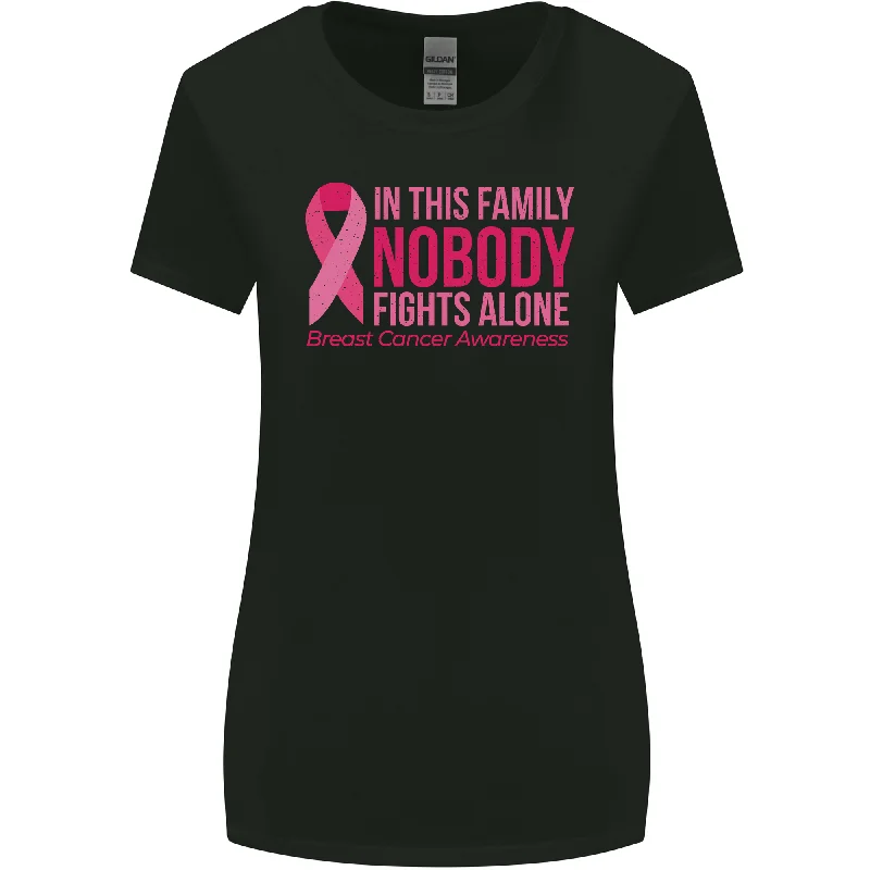 Breast Cancer Awareness Nobody Fights Alone Womens Wider Cut T-Shirt Lace Blend Ribbed Blend Corduroy Blend