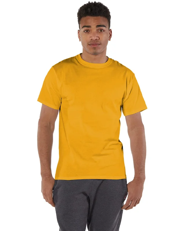 Champion Cotton T-Shirt | Gold Mesh Blend Leather Blend Suede Blend