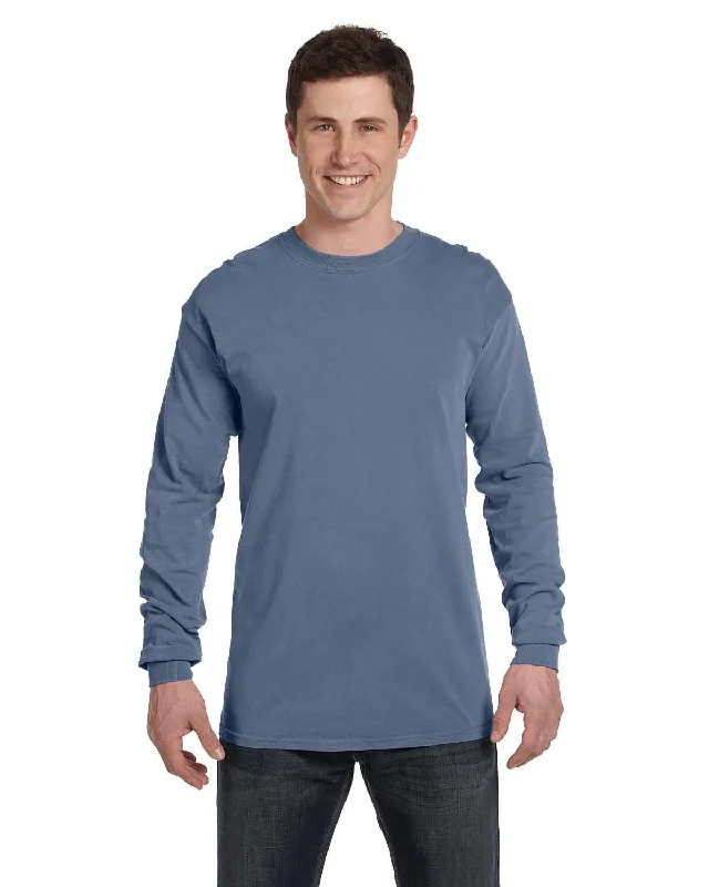 Comfort Colors Garment-Dyed Long Sleeve T-Shirt | Blue Jean Collared T-Shirt Boat Neck A-Line