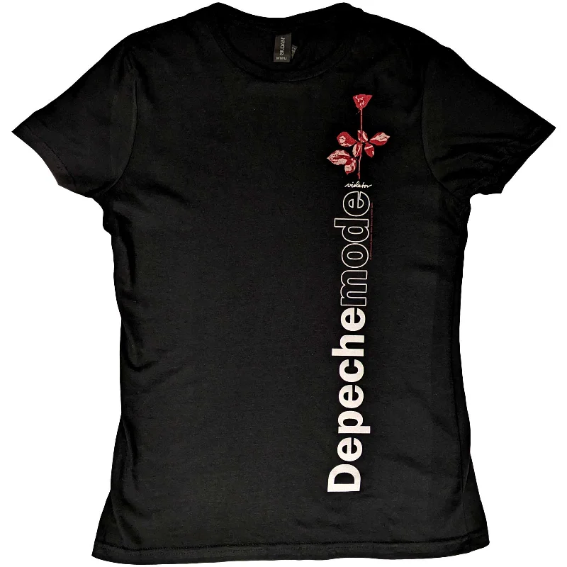 Depeche Mode Ladies T-Shirt: Violator Side Rose Ribbed T-Shirt High Neck Heavyweight