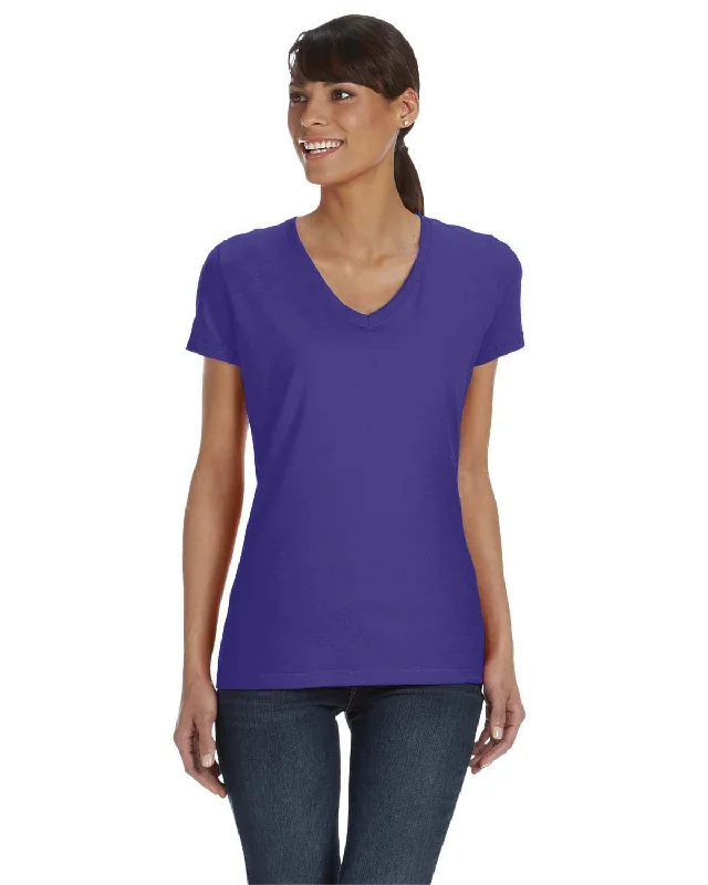 Fruit of the Loom Ladies 100% Heavy Cotton HD V-Neck T-Shirt | Purple Cotton Fabric Linen Fabric Terry Fabric