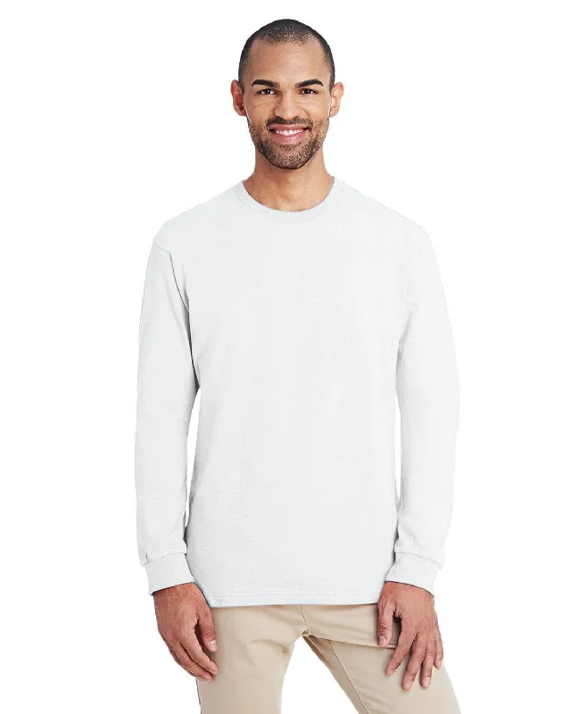 Gildan Hammer Long Sleeve T-Shirt | White Asymmetrical Pockets Print