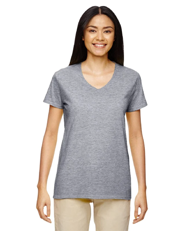 Gildan Ladies Heavy Cotton 5.3 oz. V-Neck T-Shirt | Graphite Heather Zippered Front Buttoned Front Snap Front