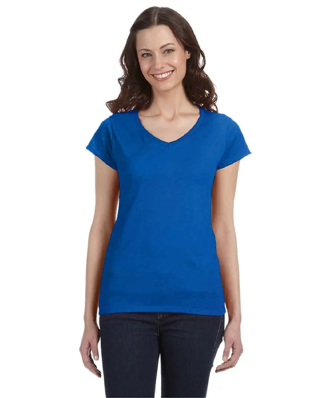 Gildan Ladies SoftStyle V-Neck T-Shirt | Royal Blue Collared T-Shirt Boat Neck A-Line