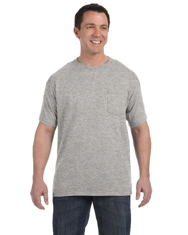 Hanes Authentic-T Pocket T-Shirt | Light Steel Asymmetrical Pockets Print