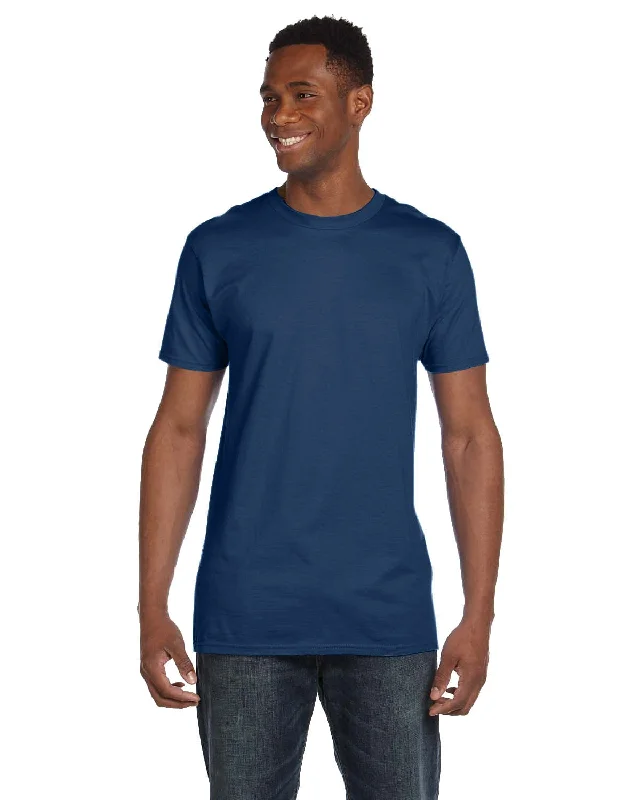 Hanes Combed Cotton T-Shirt | Heather Navy Mesh Blend Leather Blend Suede Blend