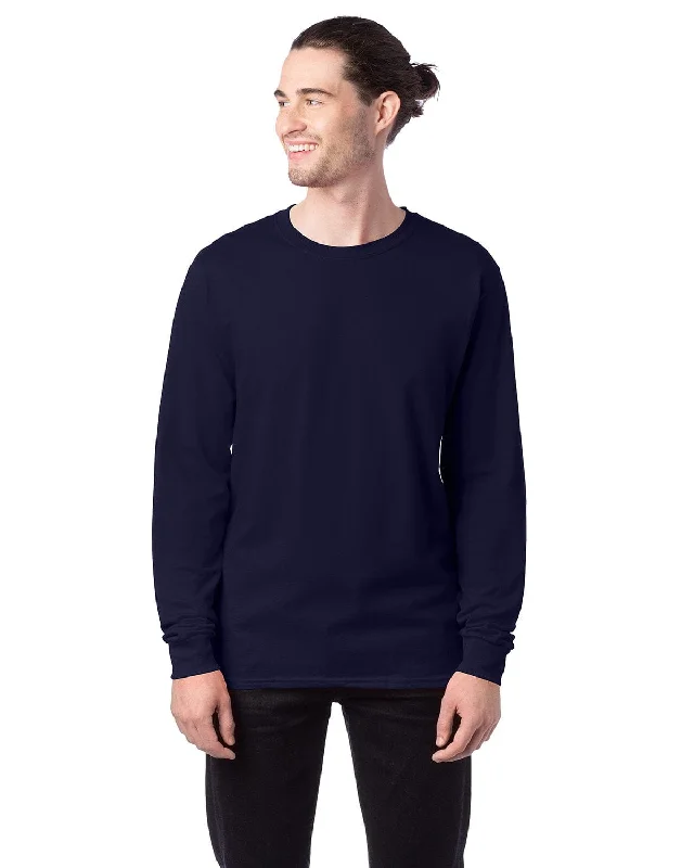 Hanes ComfortSoft Cotton Long Sleeve T-Shirt | Athletic Navy Silk Blend Satin Velvet