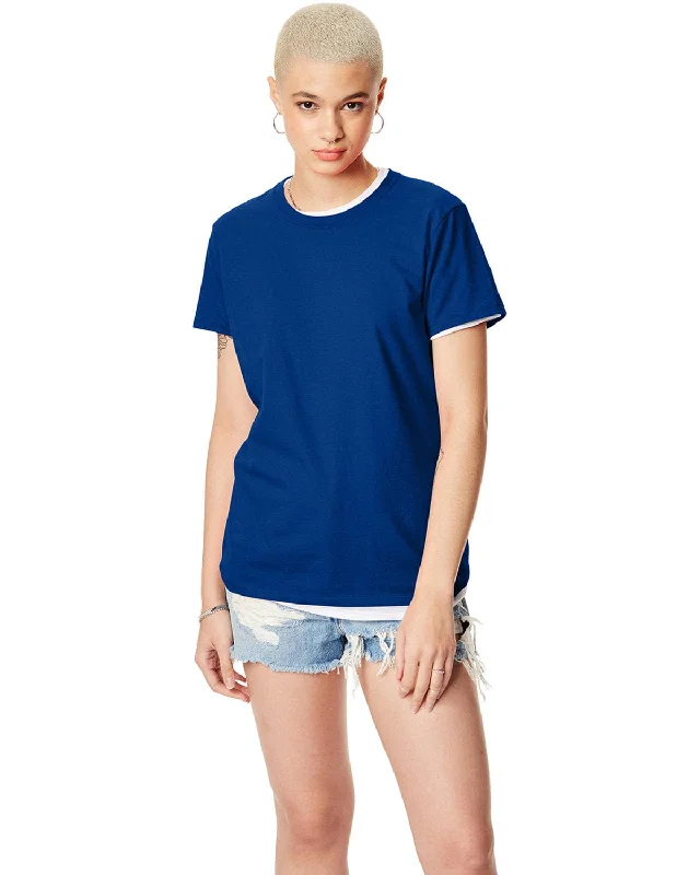 Hanes Ladies Classic Fit Tee | Deep Royal V-Neck T-Shirt Long Sleeve Cotton