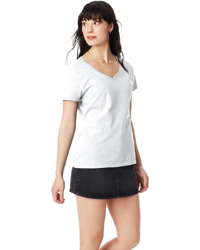 Hanes Ladies Ringspun Cotton Nano V-Neck T-Shirt | White Anti-Pilling Machine Wash Handmade