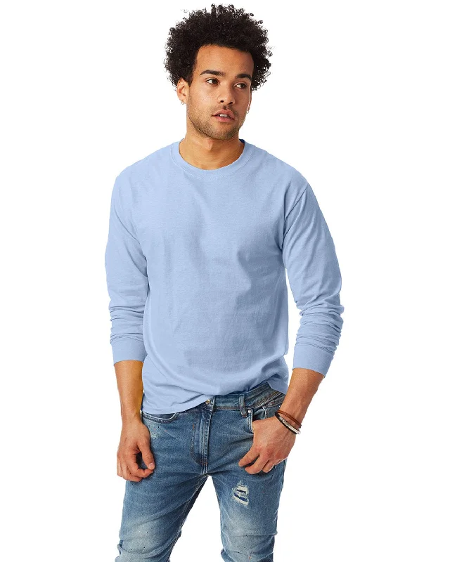 Hanes Tagless ComfortSoft Long Sleeve T-Shirt | Light Blue Fleece Nylon Spandex