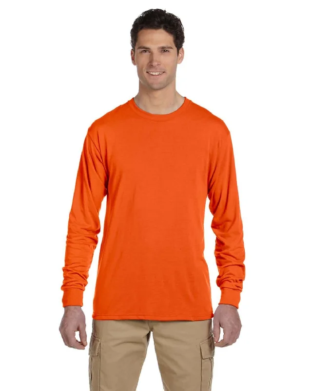 Jerzees 100% Polyester Long Sleeve T-Shirt | Safety Orange Print Jacquard Patchwork