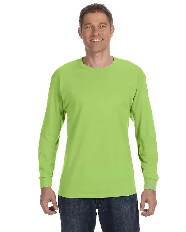 Jerzees DRI-POWER ACTIVE Long Sleeve T-Shirt | Neon Green Wool Fabric Cashmere Fabric Tweed Fabric