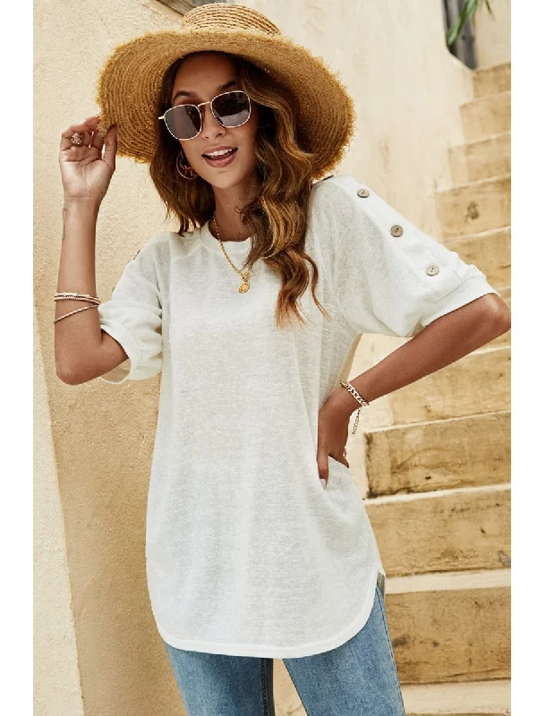 Lightweight Half Sleeve T-Shirt for Women Welt Pockets Slit Pockets Flap Pockets