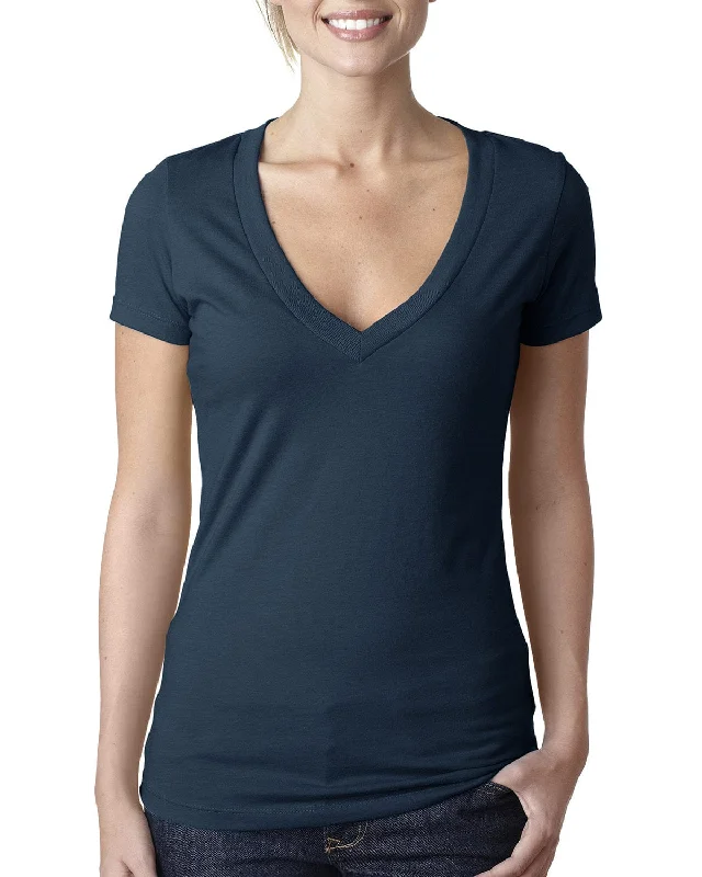 Next Level Ladies CVC Deep V-Neck Tee | Midnight Navy Zippered Front Buttoned Front Snap Front