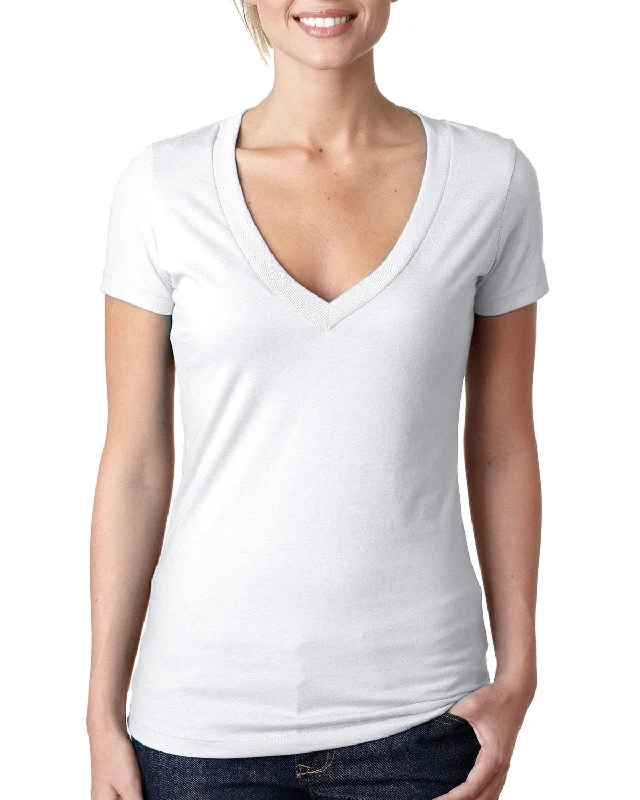 Next Level Ladies CVC Deep V-Neck Tee | White Jersey Fabric Tulle Fabric Batik Fabric