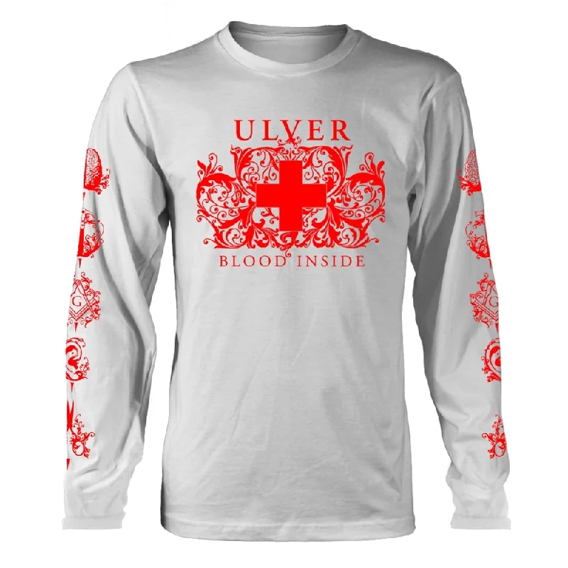 Ulver Unisex Long Sleeved T-Shirt: Blood Inside (White) (Back Print) Terry Blend Velvet Blend Canvas Blend