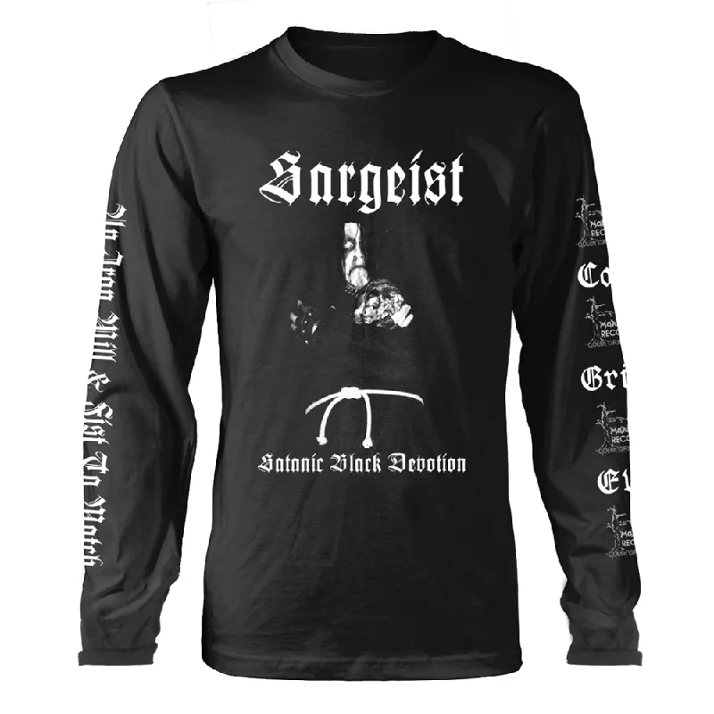 Sargeist Unisex Long Sleeved T-Shirt: Satanic Shatraug (Back Print) Notch Collar Peter Pan Collar Cowl Neck