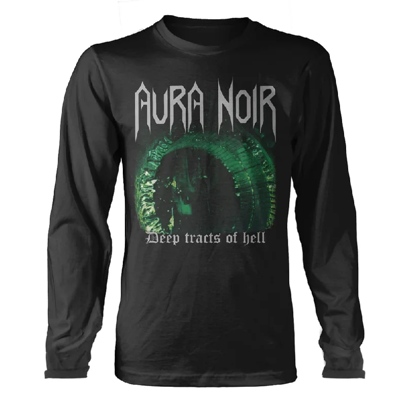 Aura Noir Unisex Long Sleeved T-Shirt: Deep Tracts Of Hell (Back Print) Ribbed T-Shirt High Neck Heavyweight