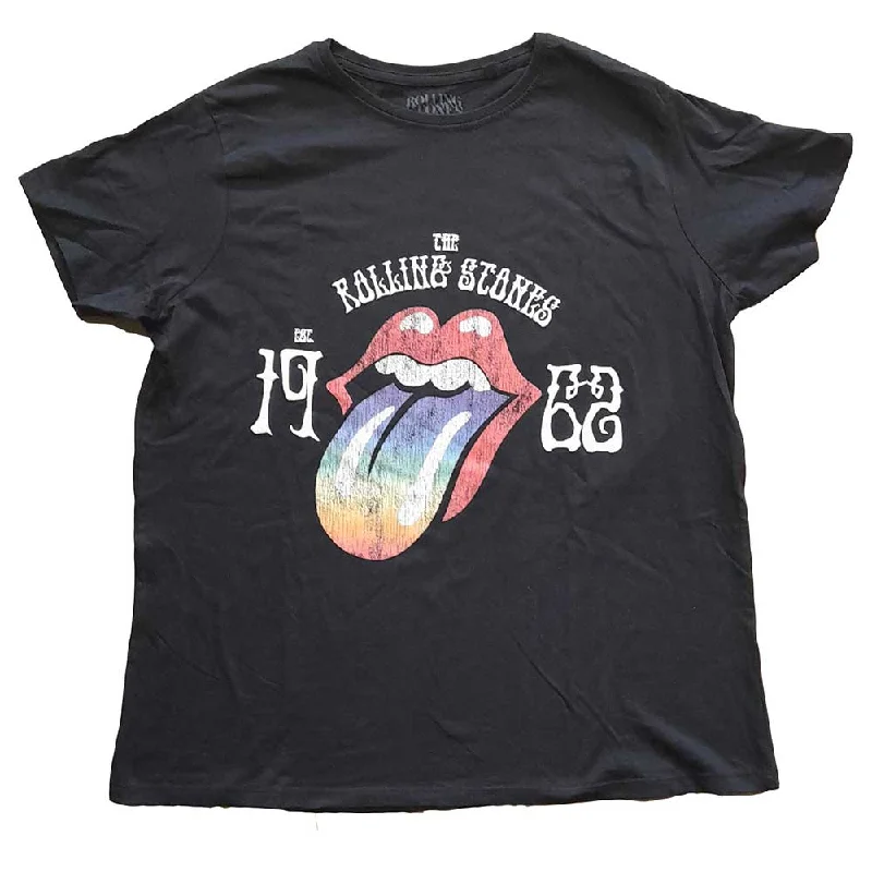 The Rolling Stones Ladies T-Shirt: Sixty Rainbow Tongue '62 (Puff Print) Solid Color Striped Floral